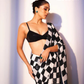 Black And White Colored Soft Georgette Checked Design Sequins Designer Saree In Chandler