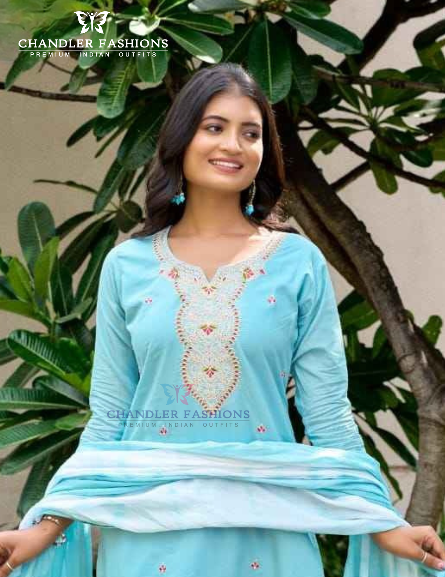 Sky Blue Color Cotton With Embroidery Work Salwar Suits Near Me
