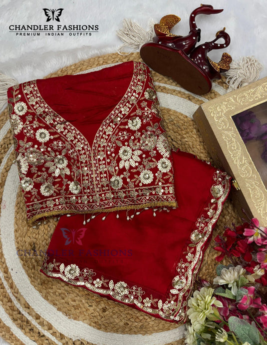 Gorgeous Red Color Soft Rangoli Silk With Sequins And Embroidery Work Saree For Women