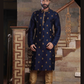 Charming Navy Blue Color Embroidery Work Slub Silk Kurta With Pajama Set