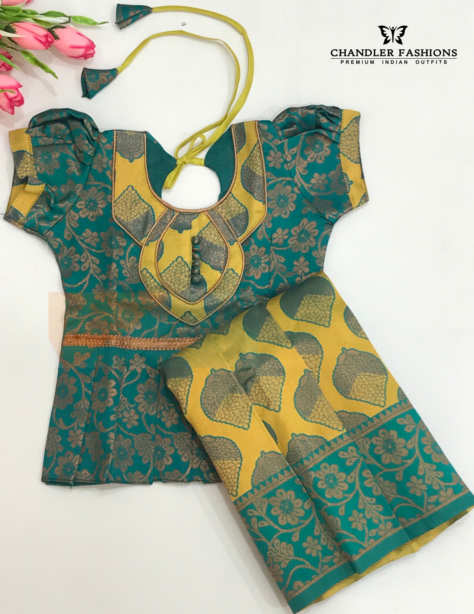 Green And Yellow Colored Silk Langa Sets Near Me
