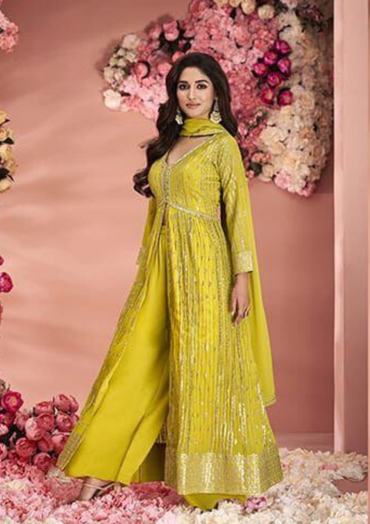 Charming Yellow Colored  Palazzo Suits For Women