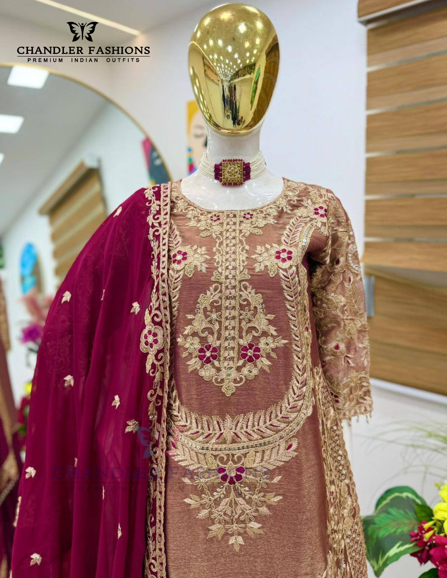 Maroon Color Crazy Silk Embroidery Sequins Work Palazzo Suits In Suncity