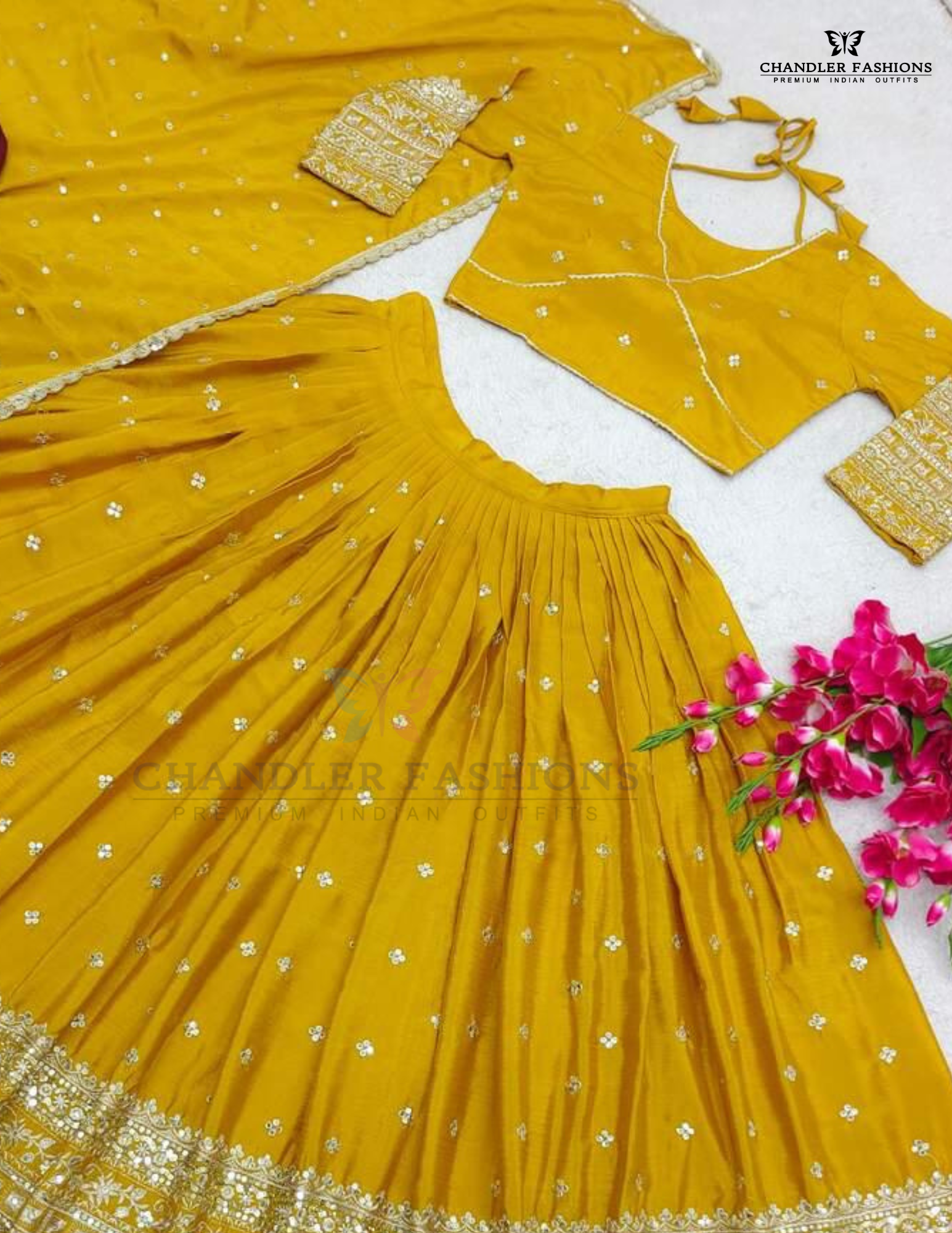 Yellow Color Embroidery Work Lehenga Choli In USA