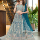 Attractive Blue Color Heavy Embroidery And Mirror Work Lehenga For Women