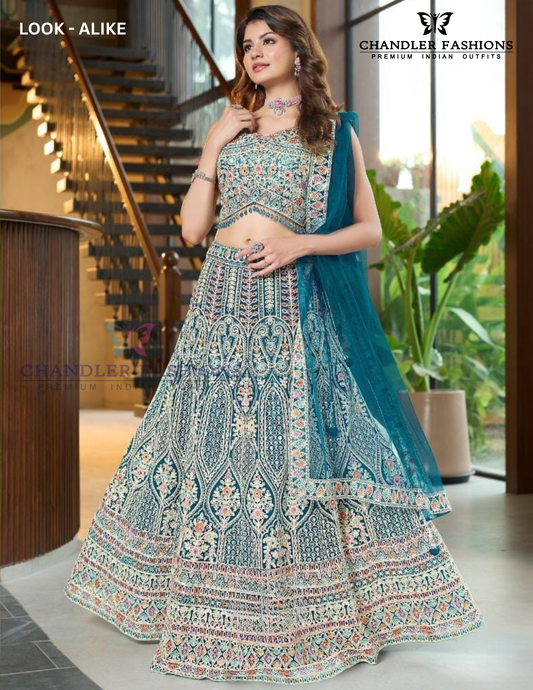 Attractive Blue Color Heavy Embroidery And Mirror Work Lehenga For Women