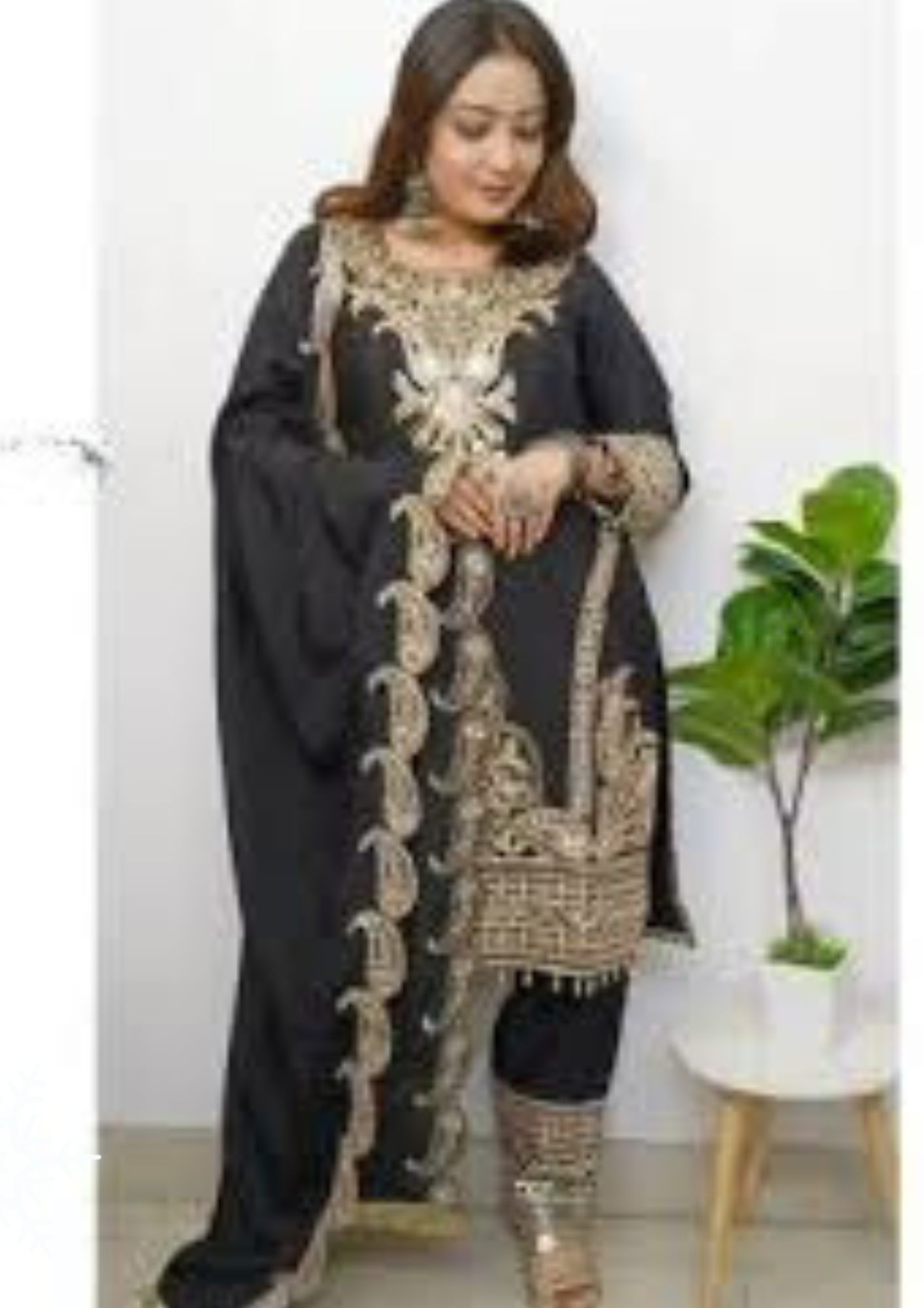 Black Color Chinnon Silk Salwar Suit With Heavy Embroidery Work For Women In Near Me