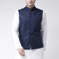 Men Blue & White Self Design Kurta With Nehru Jacket