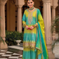 Pleasing Green And Blue Color Chinon With Embroidery Work Palazzo Suits For Women