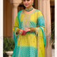 Pleasing Green And Blue Color Chinon With Embroidery Work Palazzo Suits Near Me