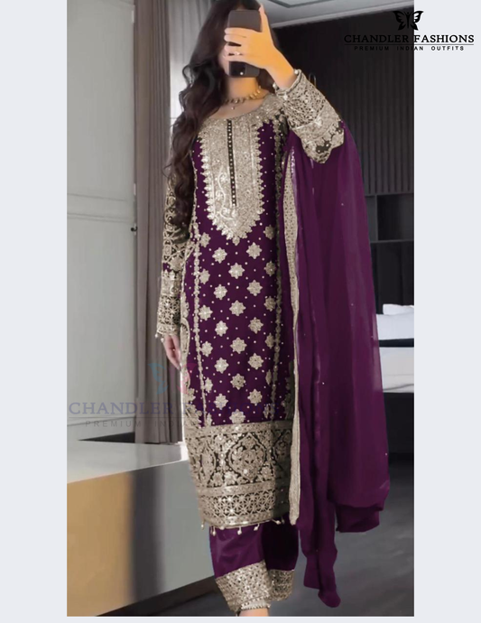 Fantastic Purple Color Georgette With Embroidery And Sequins Work Kurti Suits For Women
