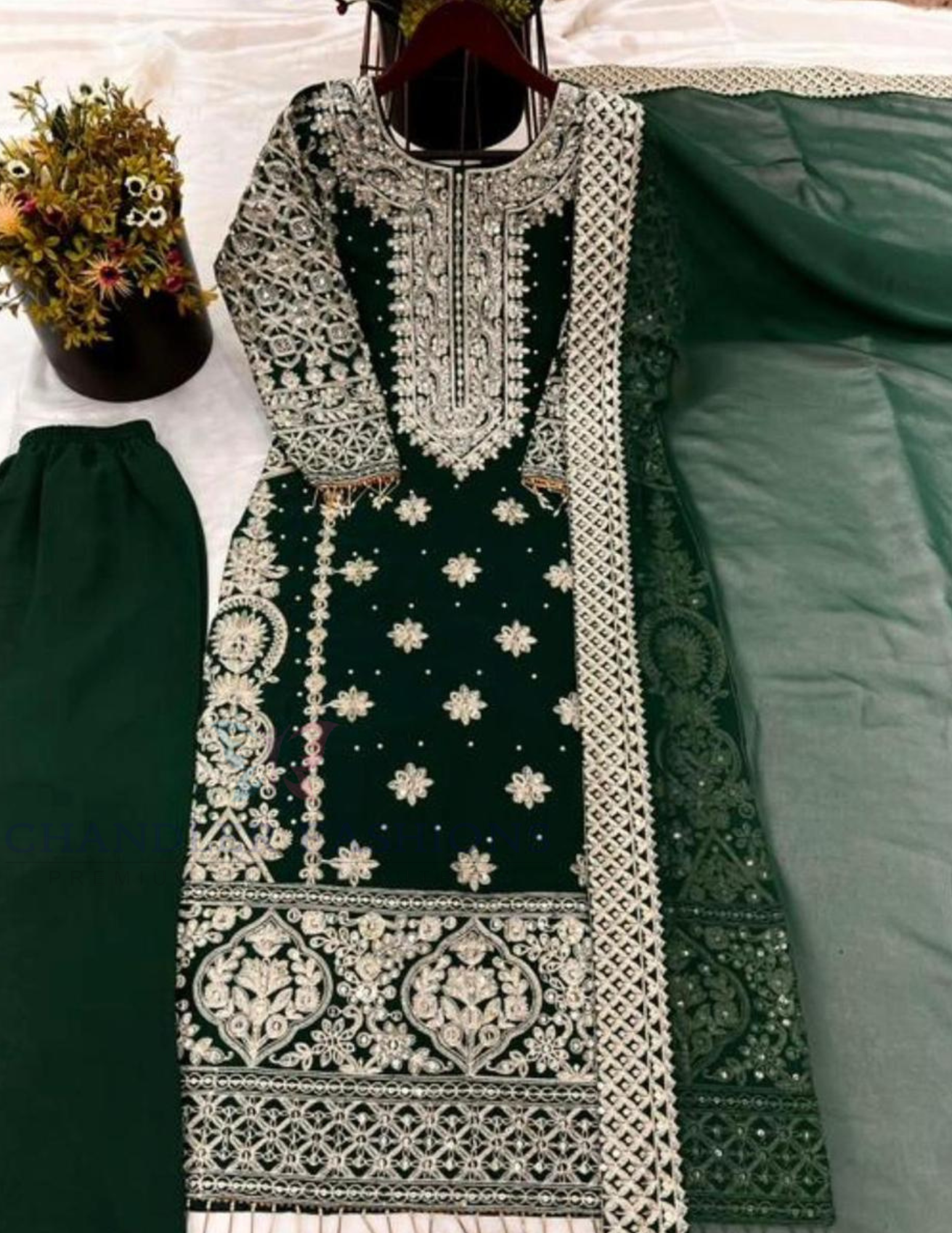 Dark Green Color Georgette With Embroidery Work Kurti Suits In USA