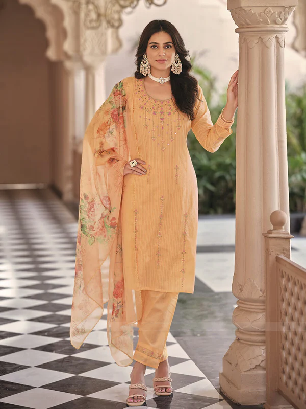 Alluring Orange Color Pure Cotton Kurti With Embroidery Work For Women