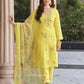 Attractive Yellow Color Cotton Embroidery Kurti With Dupatta