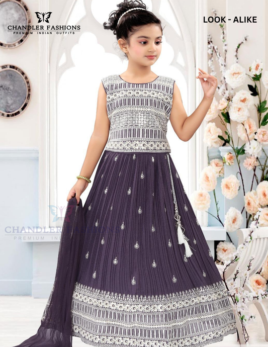 Charming Purple Color Embroidery And Sequins Work Choli Set For Girls