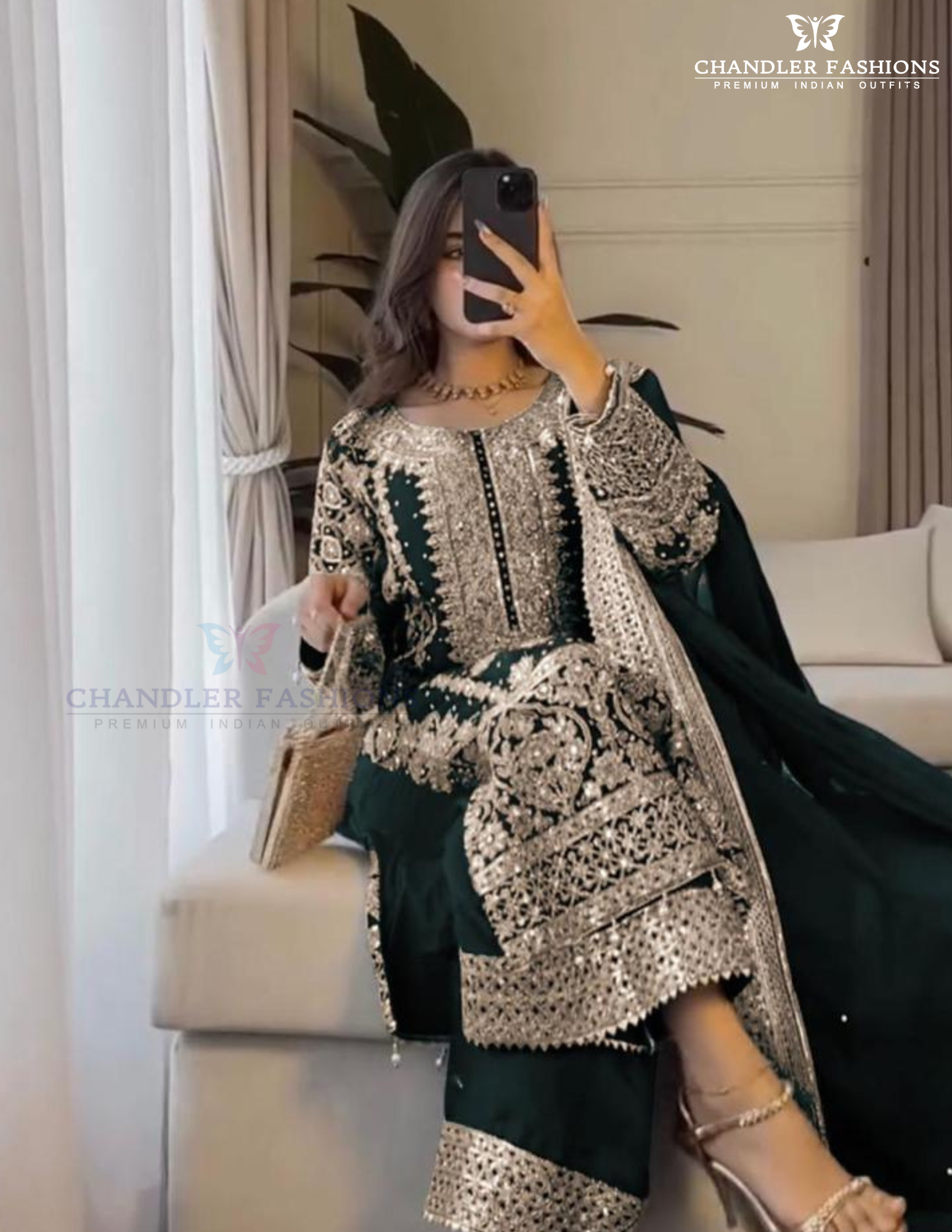 Dark Green Color Georgette Sequins Work Kurti Suits In Arizona