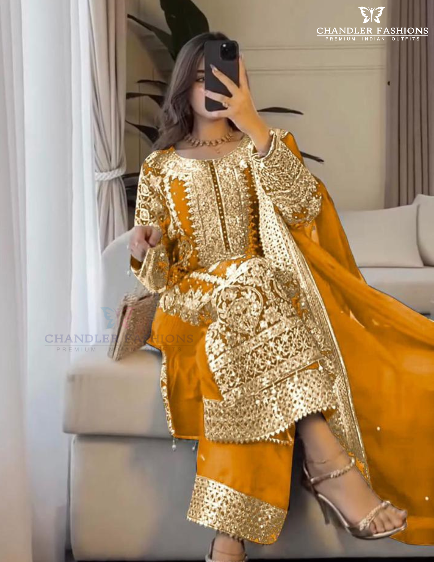 Mustard Yellow Color Georgette With Embroidery And Sequins Work Kurti Suits Near Me