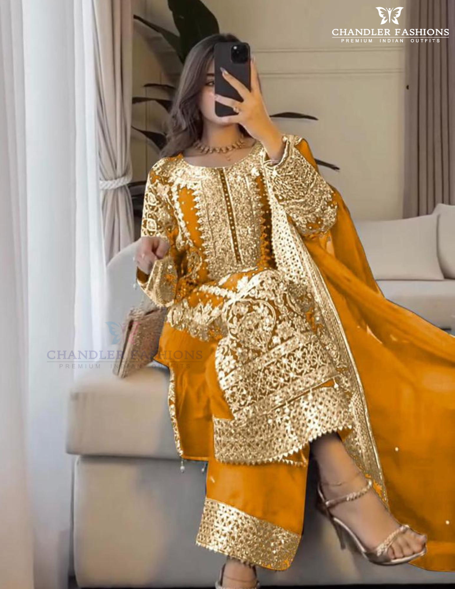Mustard Yellow Color Georgette With Embroidery And Sequins Work Kurti Suits Near Me