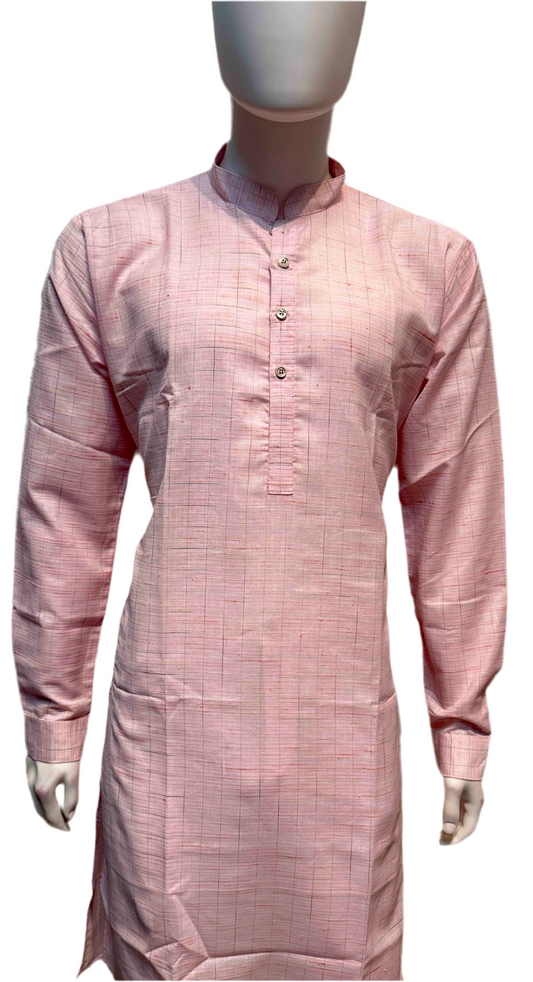 Attractive Light Pink Color Cotton Kurta With Pajama For Men