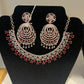 Charming Red And White Color Stone Design AD Necklace Set With Tikkas For Women