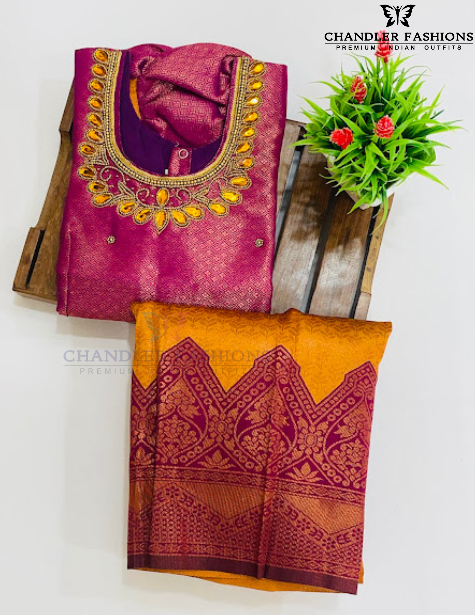 Pink And Mustard Yellow Color Silk Langa set In USA