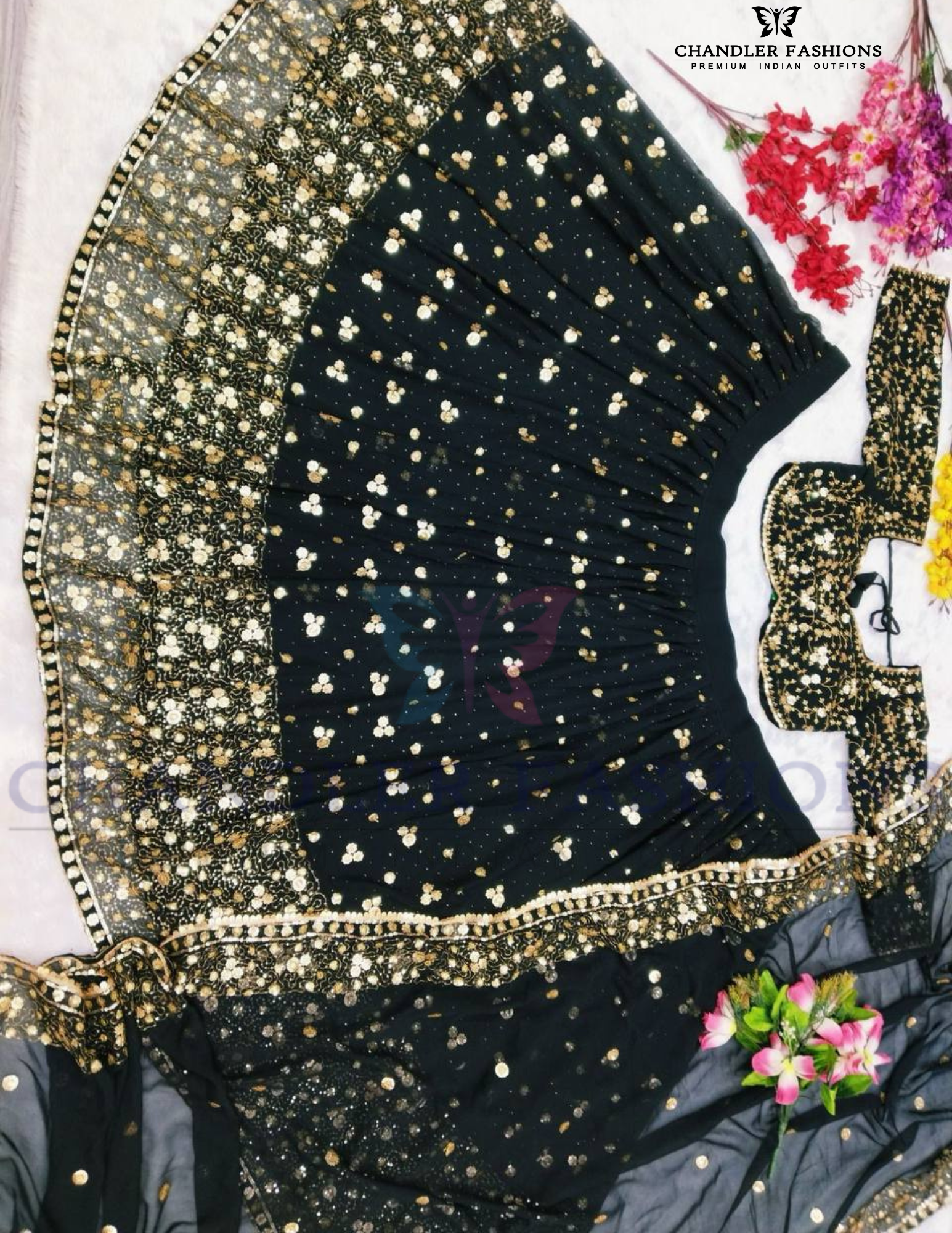 Black Georgette Sequins Work Lehenga For Women In Mesa 