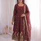 Exquisite Maroon Color Fendi Silk With Sequins And Embroidery Work Anarkali Suits