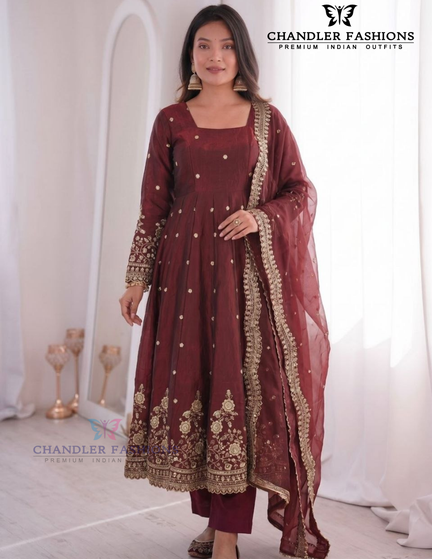 Exquisite Maroon Color Fendi Silk With Sequins And Embroidery Work Anarkali Suits