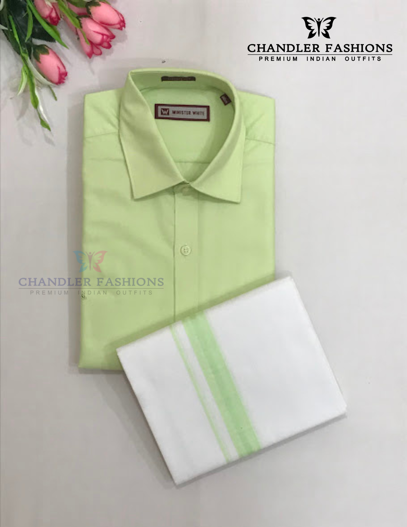 Attractive Light Green Colored Shirt And Dhoti Set For Men Near Me