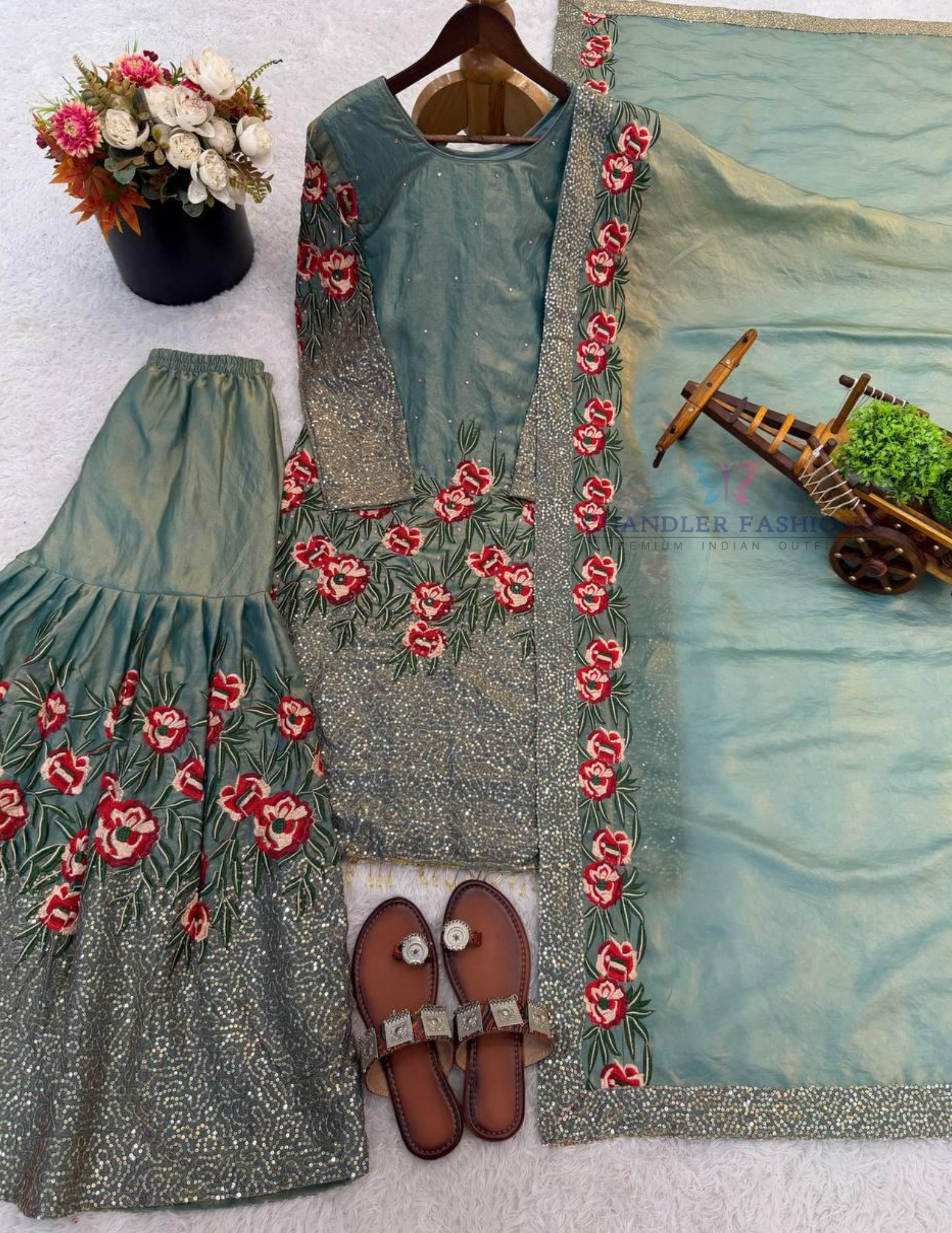 Light Green Color Silk Sharara Suits In Tempe