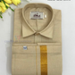 Beautiful Sandal Color Cotton Shirt With Tissue Zari Work Dhoti Set For Kids