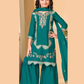 Amazing Teal Green Color Heavy Chinon With Embroidery And Sequins Work Palazzo Suits For Girls