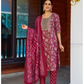 Pleasing Dark Pink Color Cotton Printed Embroidery Work Salwar Suits With Dupatta Set 