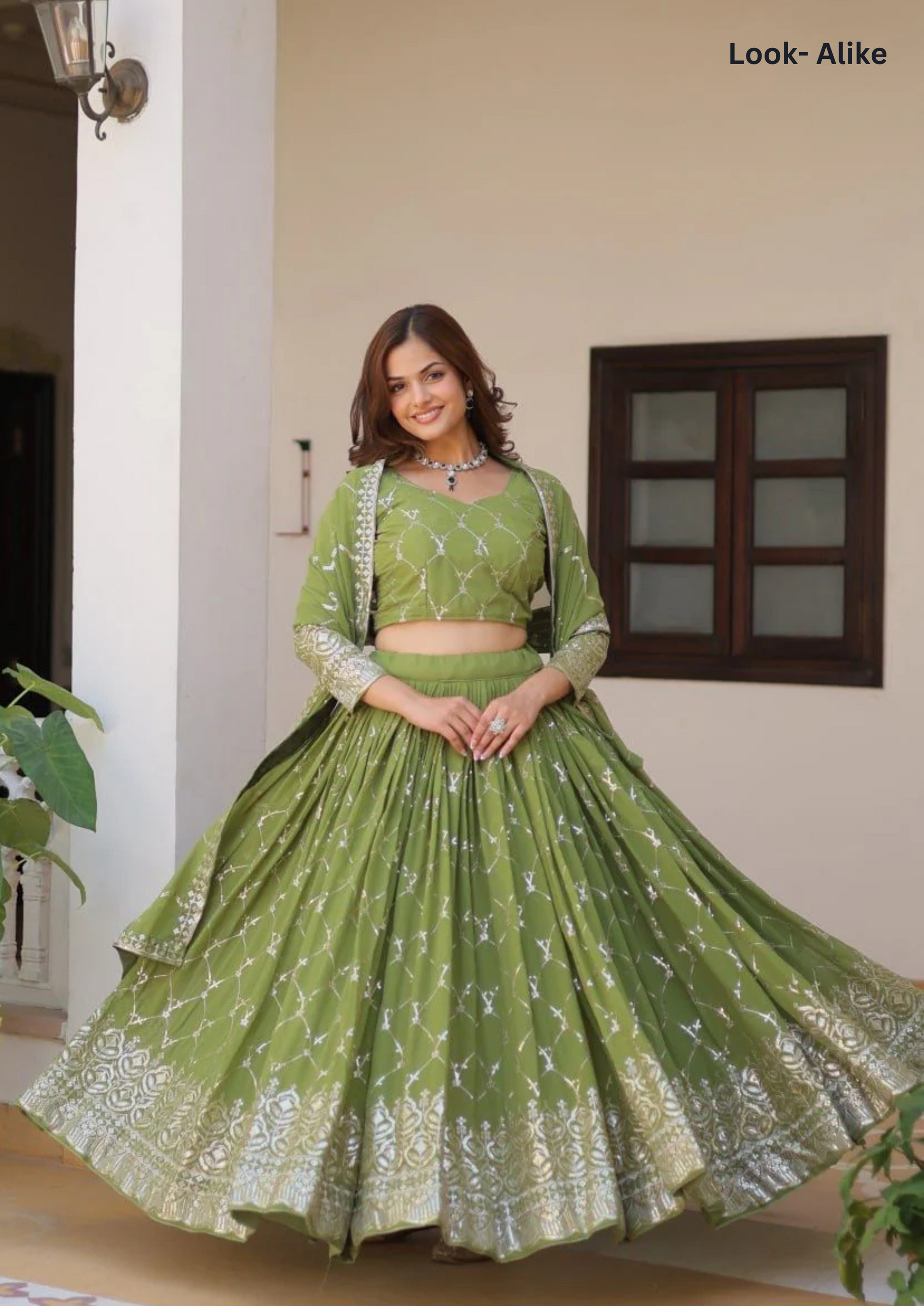 Gorgeous Green Color Chinon Heavy Embroidery Sequins Work Lehenga With Dupatta