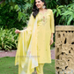Attractive Yellow Color Cotton With Embroidery Work Salwar Suits For Women
