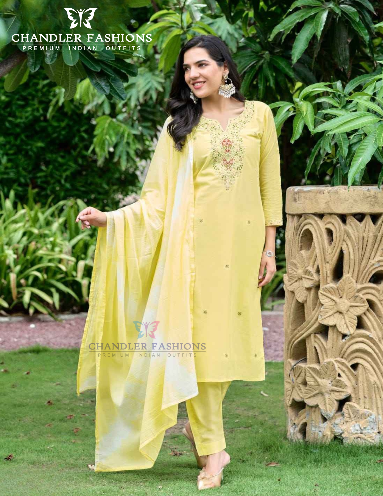 Attractive Yellow Color Cotton With Embroidery Work Salwar Suits For Women