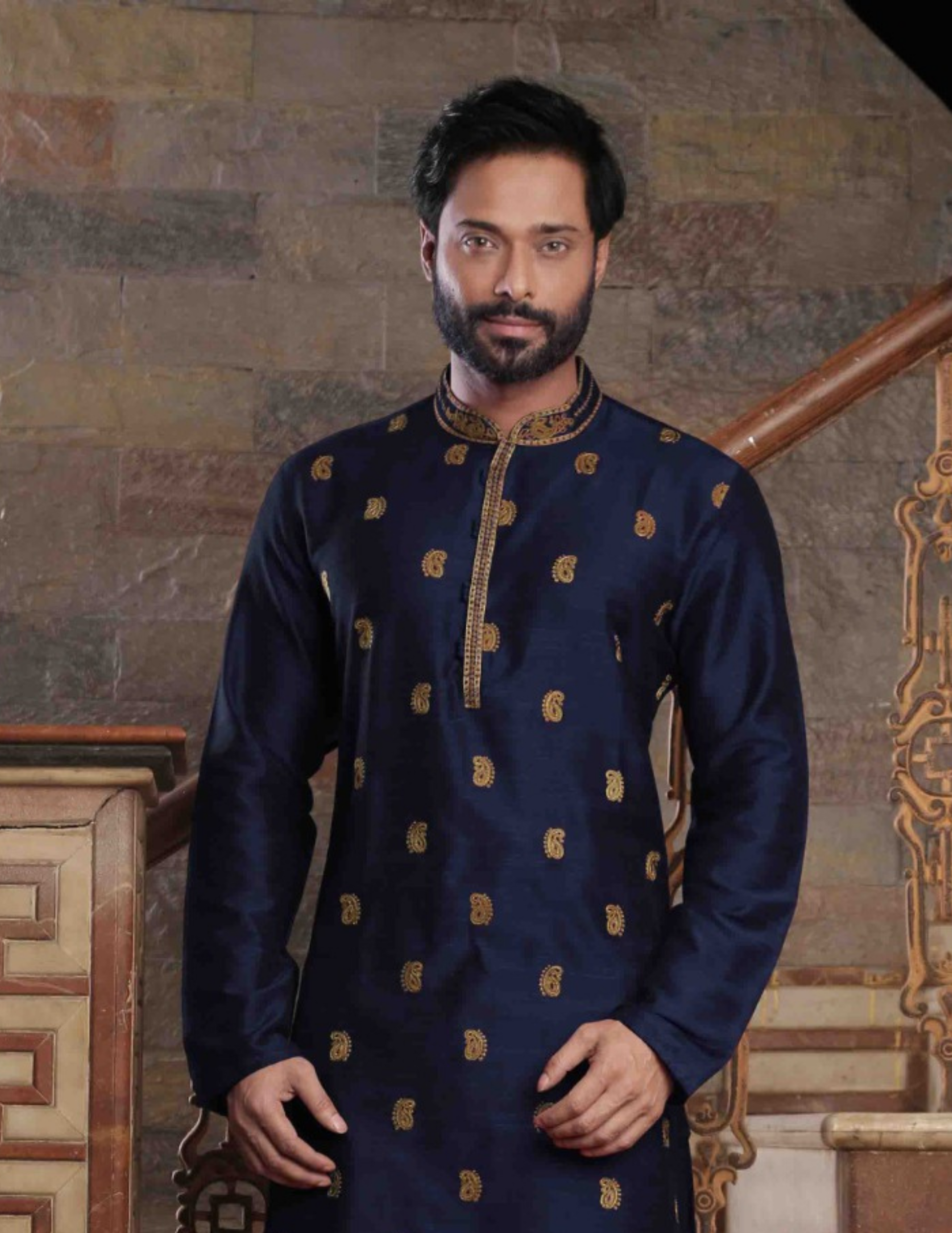 Charming Navy Blue Color Embroidery Work Slub Silk Near Me