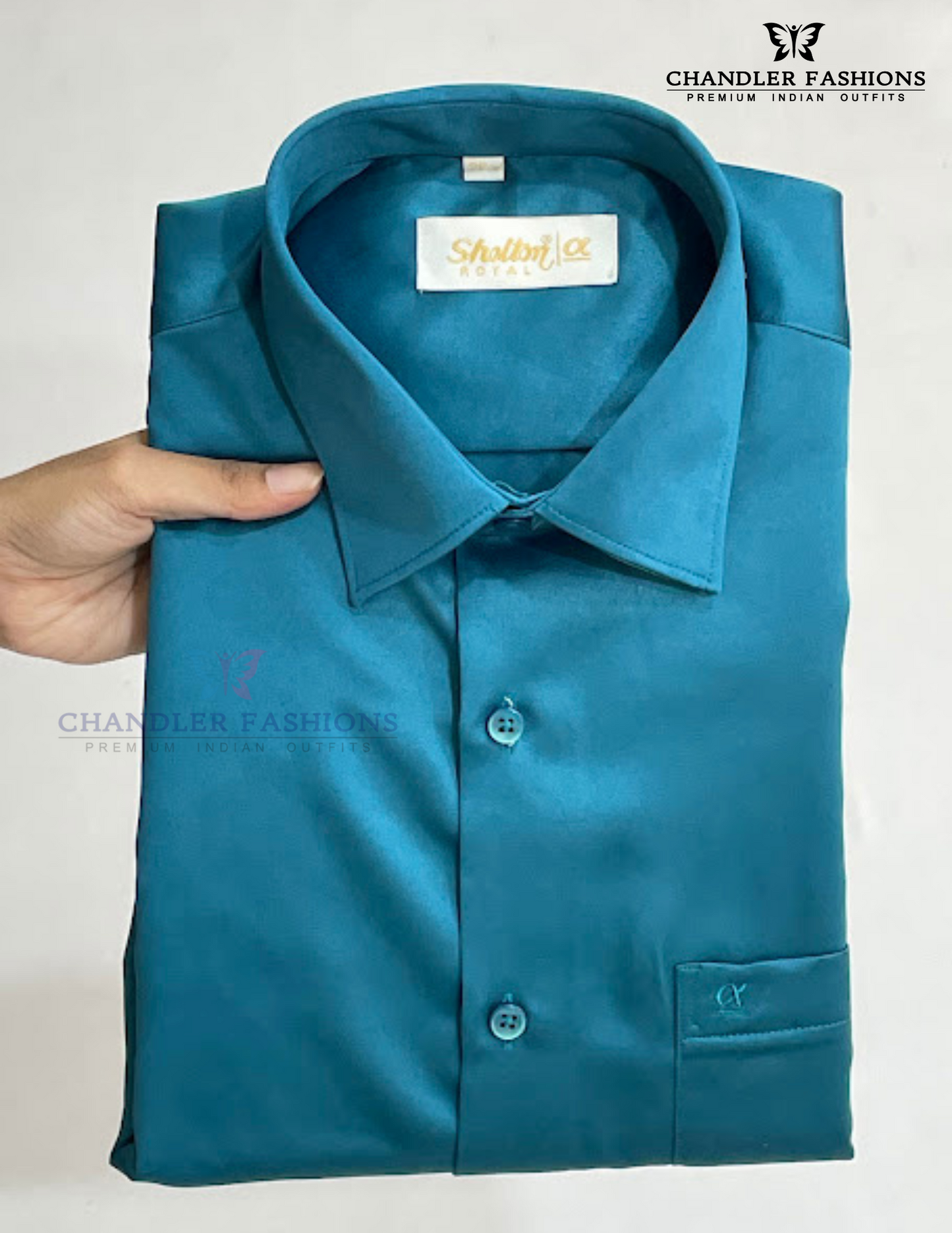 Charming Teal Green Color Satin Shirt With Full Sleeve For Men Near Me
