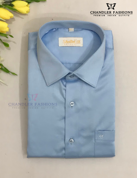 Beautiful Sky Blue Color Satin Shirt With Full Sleeve For Men