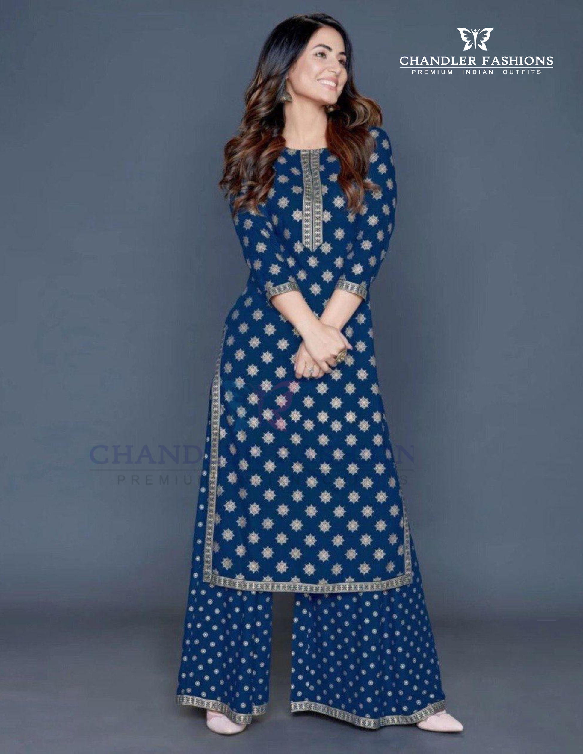 Charming Blue Color Rayon With Printed Work Palazzo Suits For Women