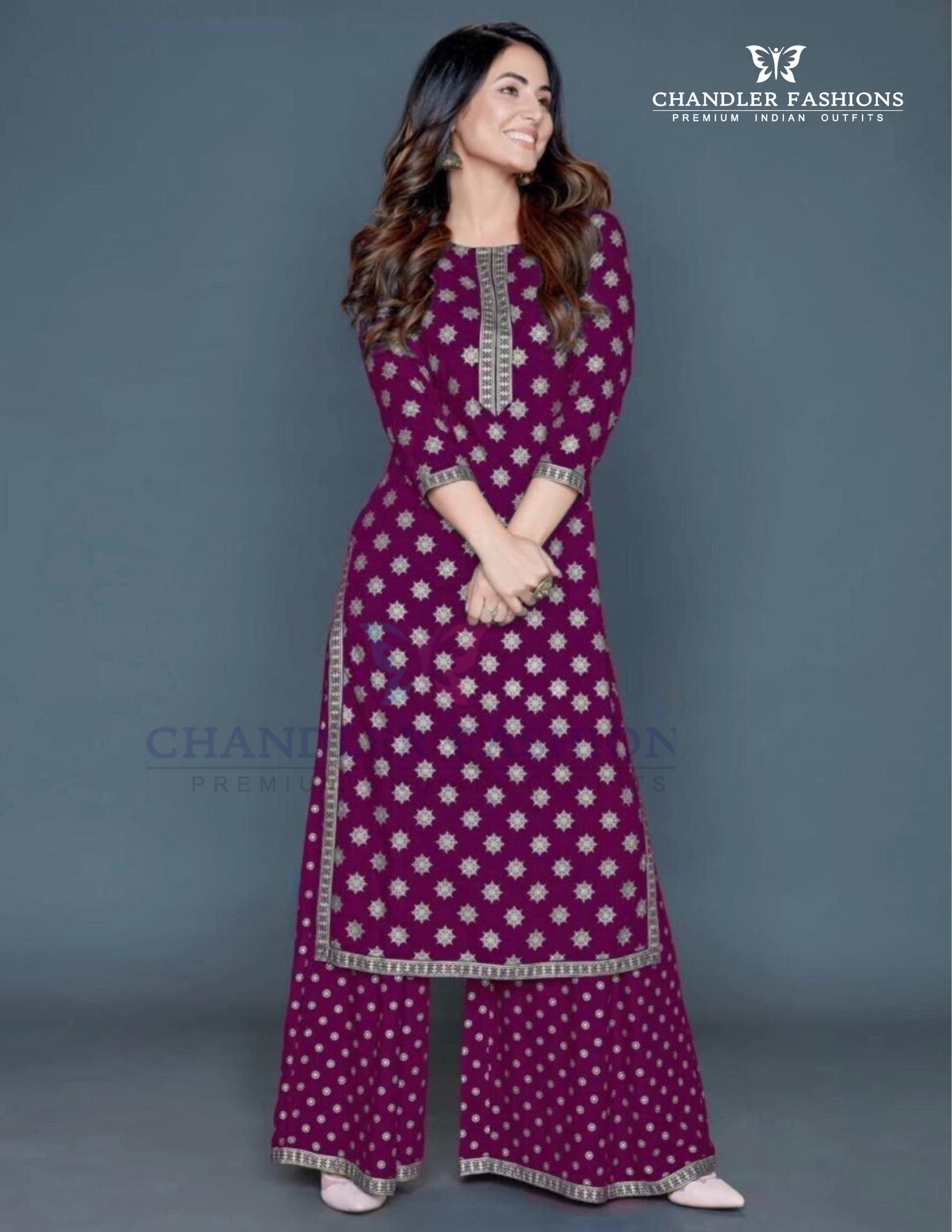 Alluring Purple Color Rayon Printed Work Palazzo Suits For Women