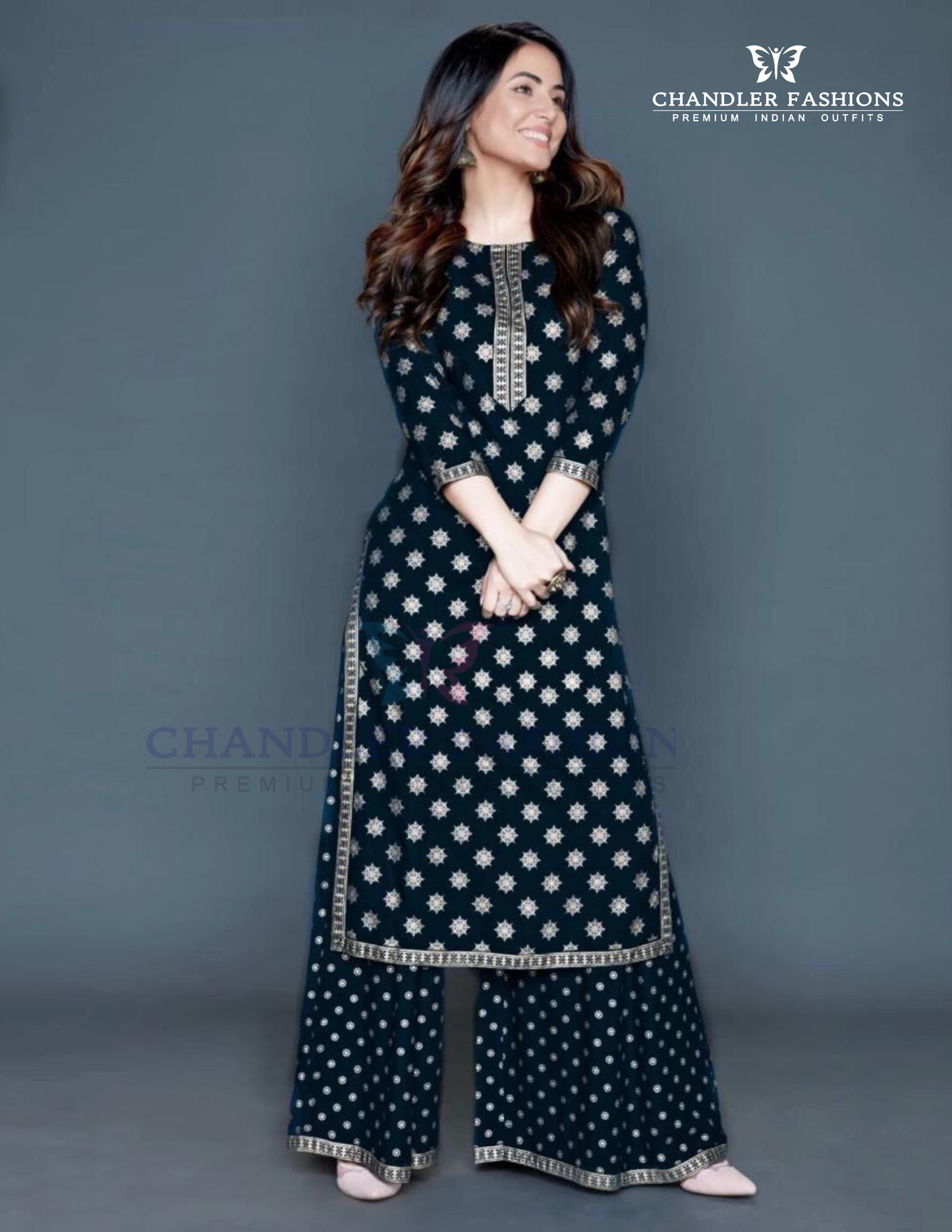 Pretty Black Color Rayon Printed Work Palazzo Suits For Women