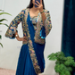 Stunning Blue Color Heavy Embroidery Work Ready To Wear Saree In USA