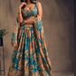 Teal Blue Rose Printed Design and Lehenga With Dupatta Set Near Me