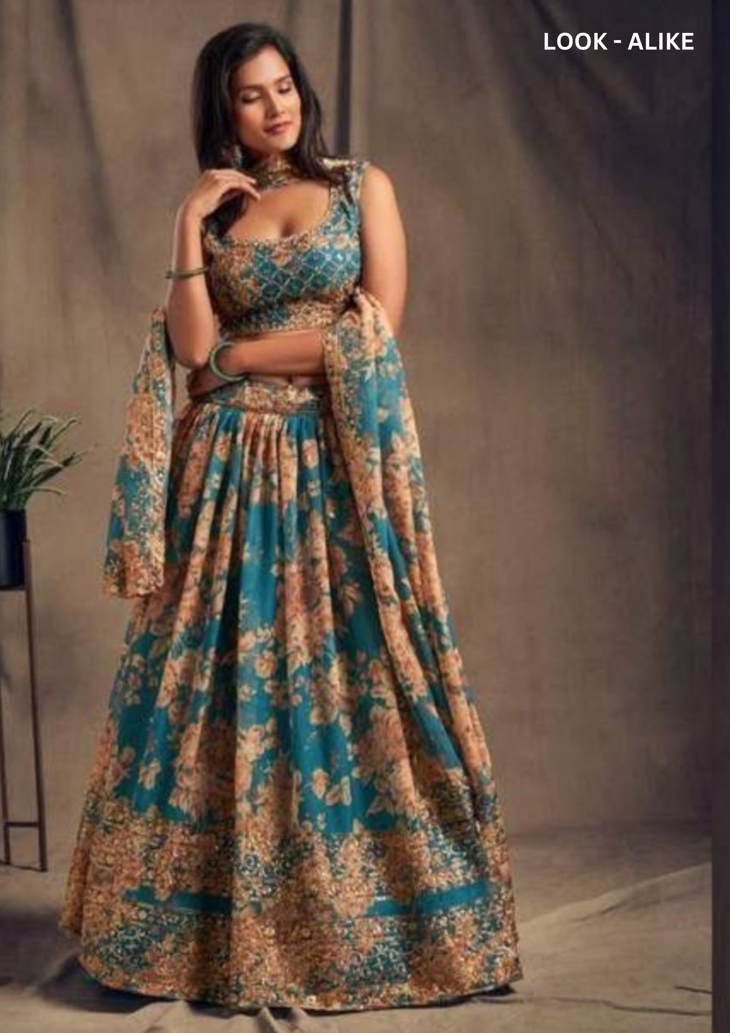 Teal Blue Rose Printed Design and Lehenga With Dupatta Set Near Me