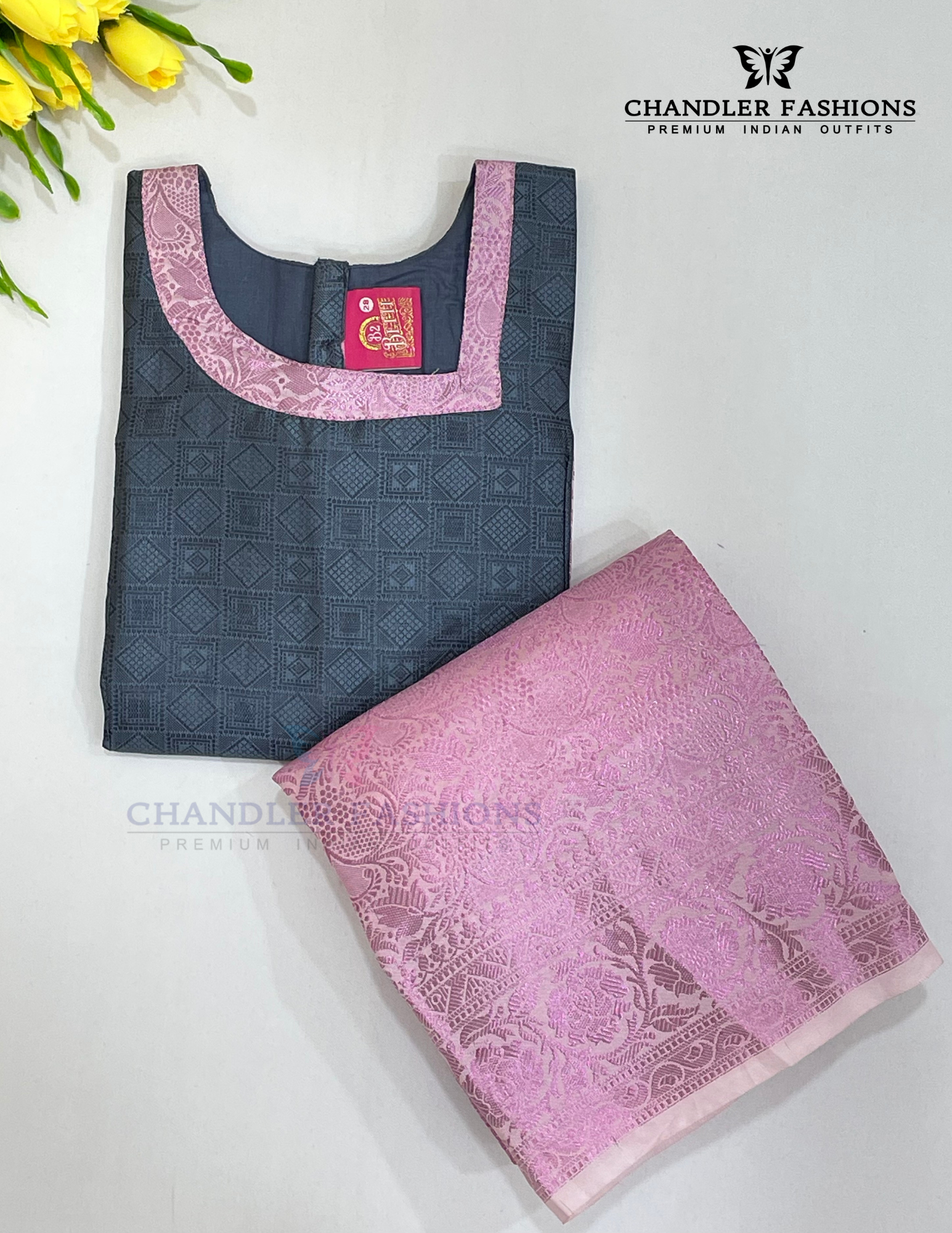 Gray And Pink Colored Self Design Silk Langa Sets Near Me