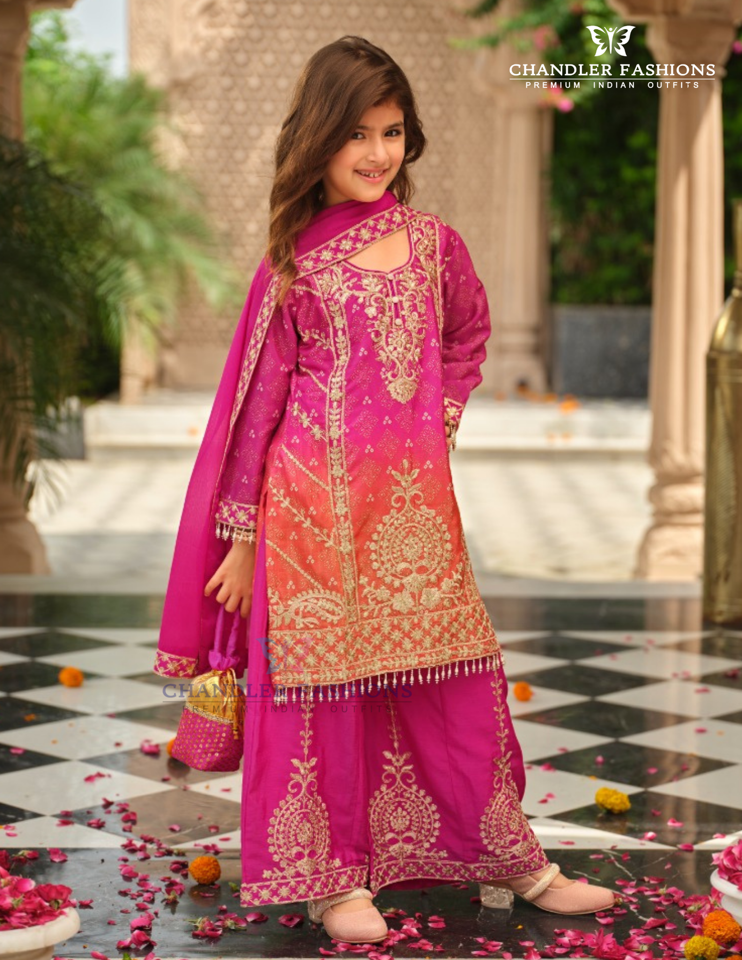 Pink Color Chinon With Embroidery Work Palazzo Suits For Girls Near Me