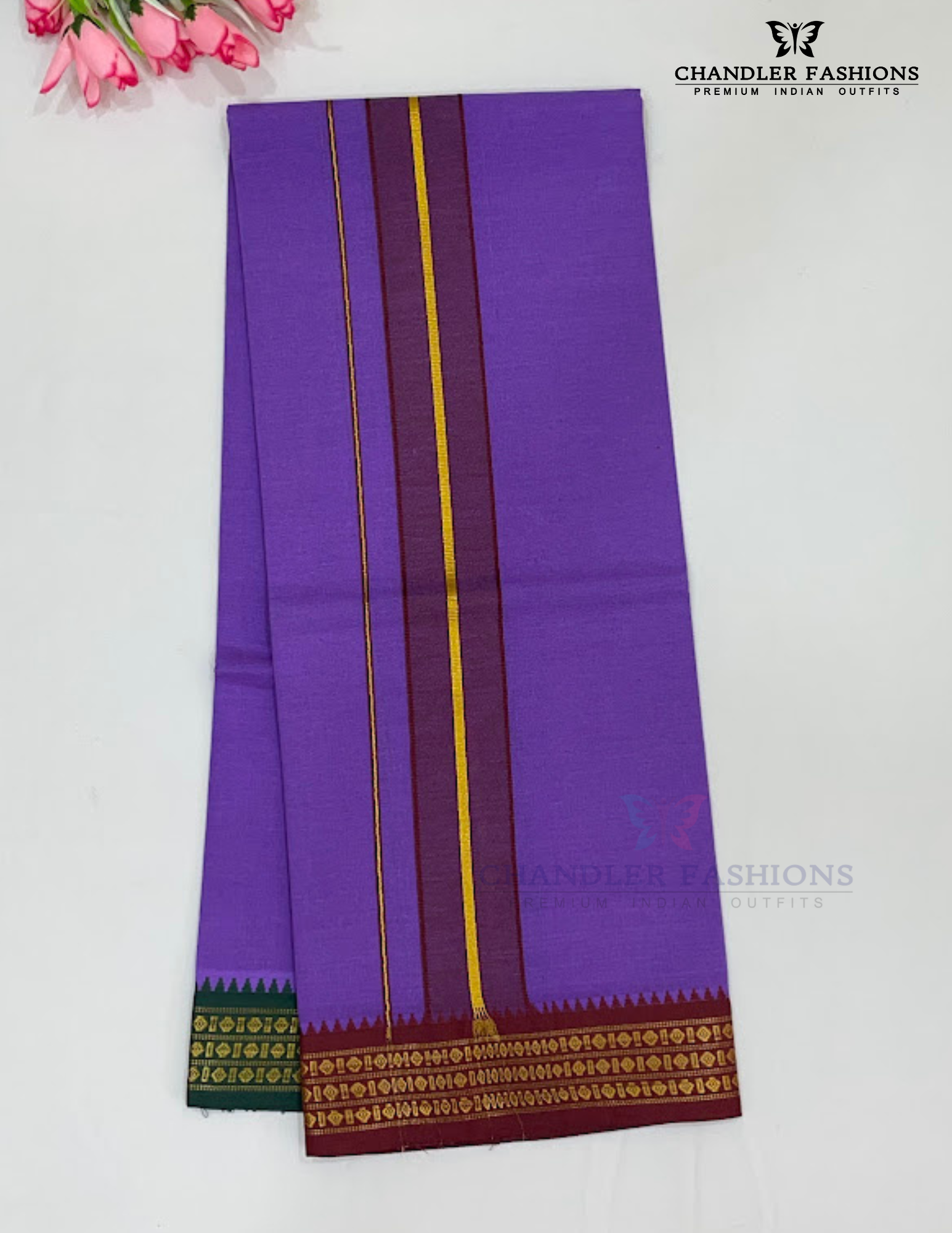 Violet Color Cotton Dhoti With Zari Border Near Me