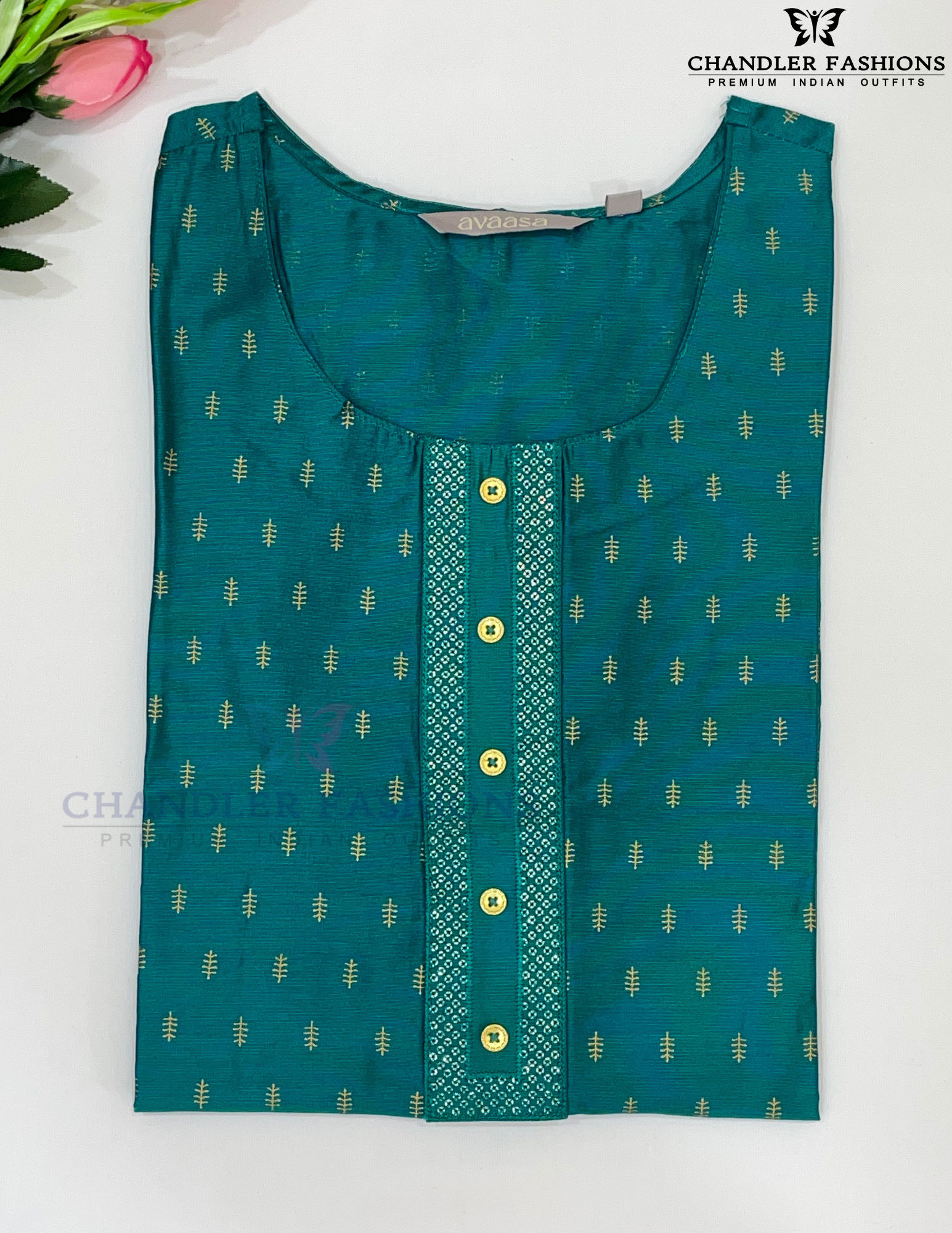 Rama Green Color Sequins And Printed Design Kurti Near Me