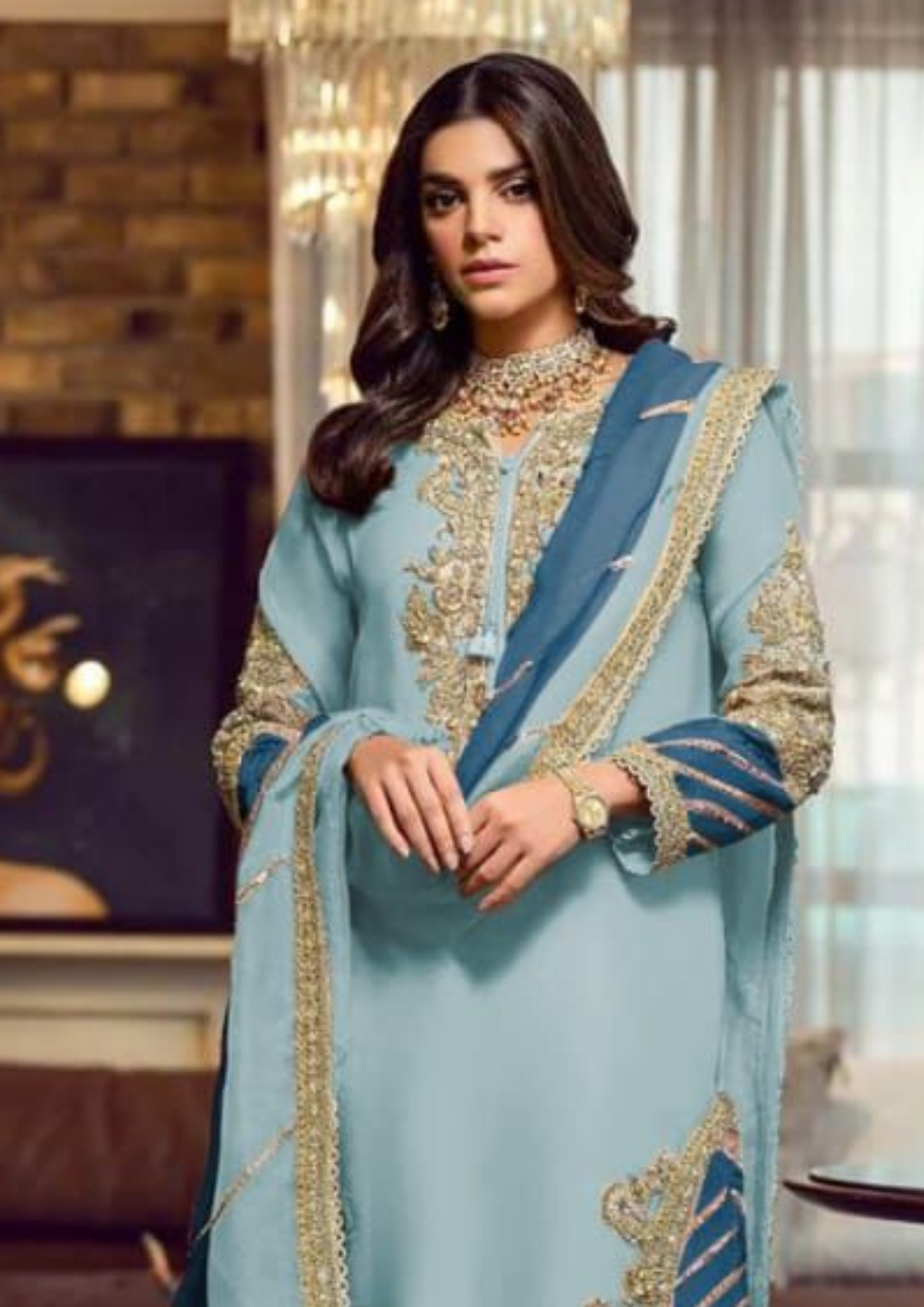 Amazing Blue Color Designer Faux Georgette Salwar Suits Near Me